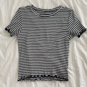 American Eagle Striped Navy Blue and White Ribbed Top